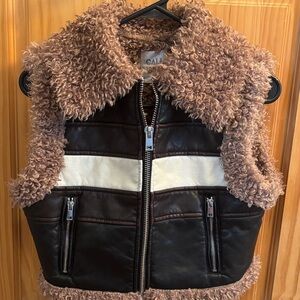 Brown and Cream Faux Fur Vest
